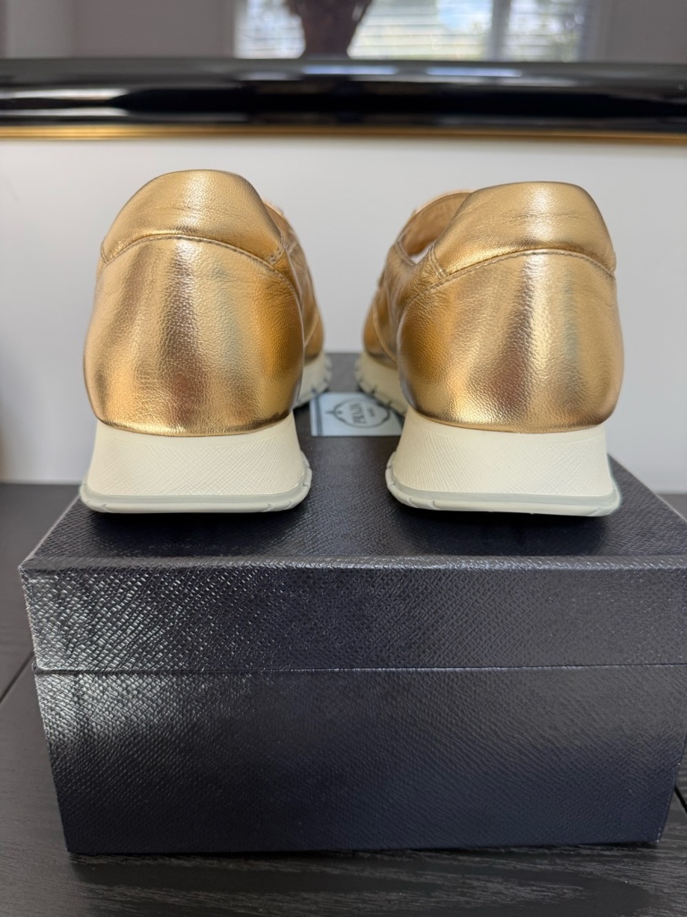 Beautiful Prada Metallic Gold Crystal-Strap Leather Loafers - US 10/EU 40 - NWOT - Picture 8 of 9